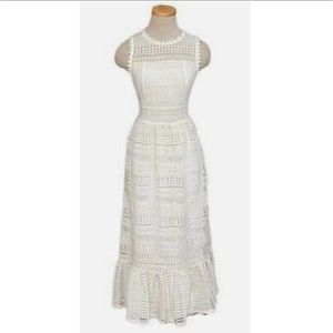 ERI + ALI Crochet Boho Sleeveless Beige Midi Dress